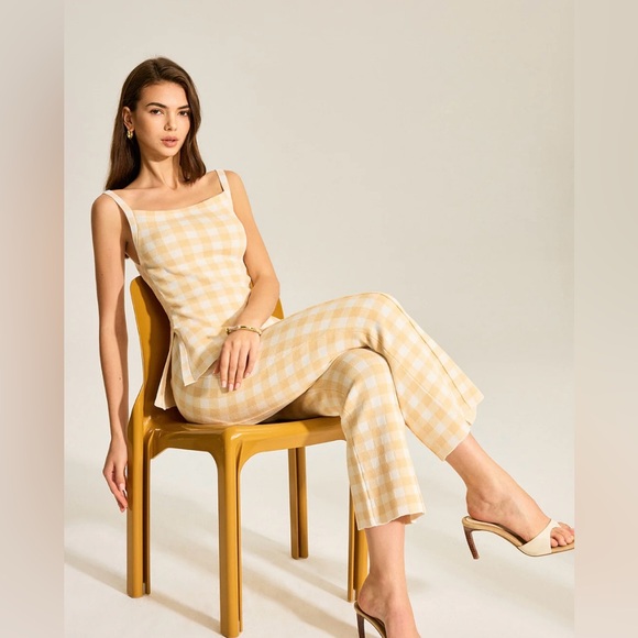 Commense Pants - Commense Gingham Print Pants Set - Butter Yellow 🌻